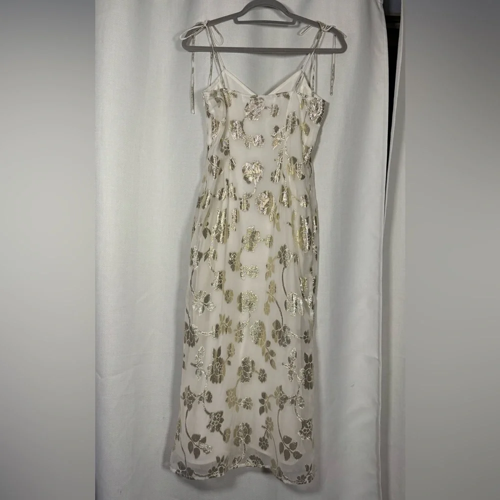 Sage The Label Afterglow Lurex Metallic Midi Dress in White Champagne Small - Picture 8 of 15